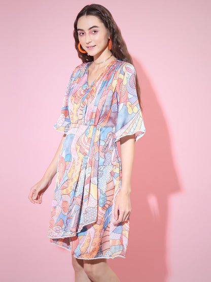 Women's Multi Abstract Printed Empire Dress