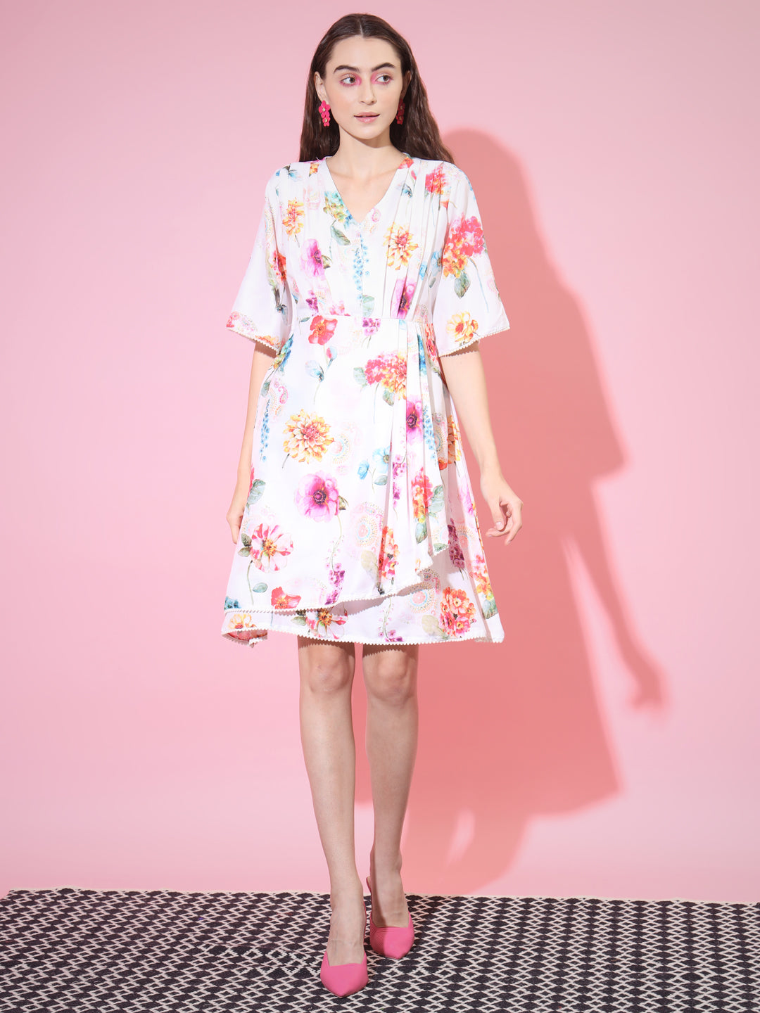Women's Multi Floral Printed Empire Dress