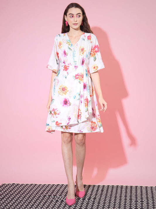 Women's Multi Floral Printed Empire Dress