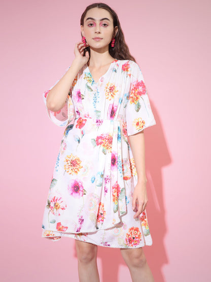 Women's Multi Floral Printed Empire Dress