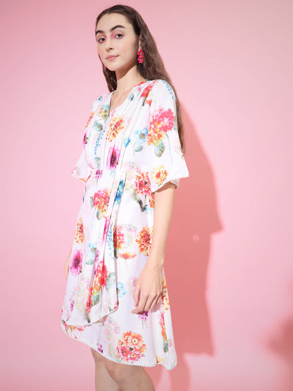 Women's Multi Floral Printed Empire Dress