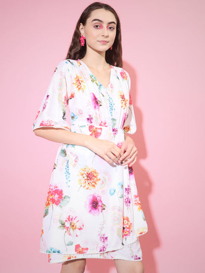 Women's Multi Floral Printed Empire Dress