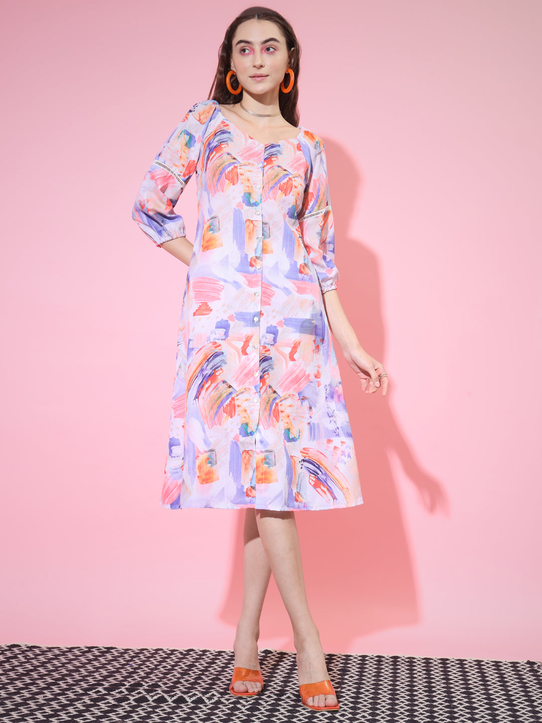Women's Multi Abstract Printed A-Line Dress