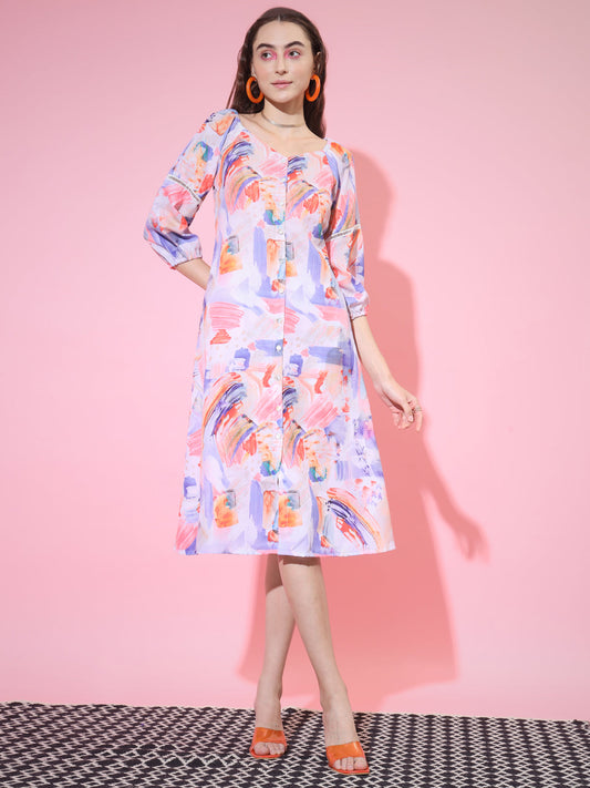 Women's Multi Abstract Printed A-Line Dress
