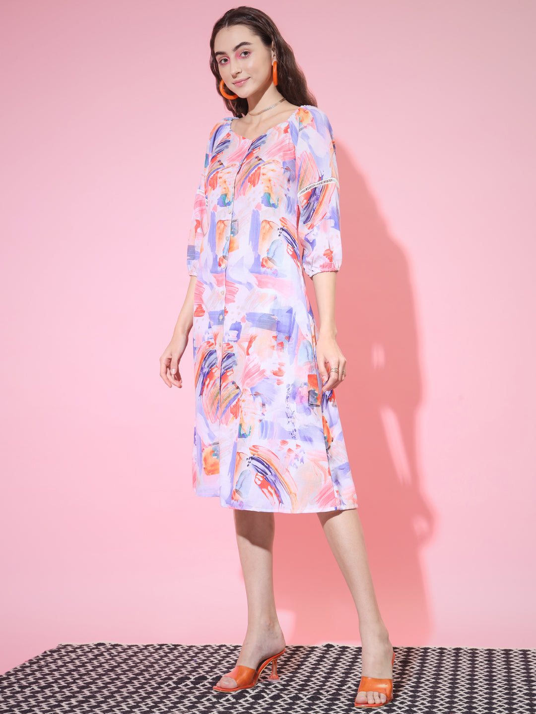 Women's Multi Abstract Printed A-Line Dress