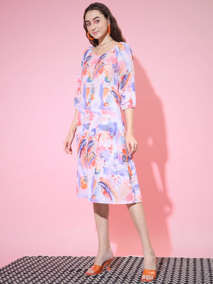 Women's Multi Abstract Printed A-Line Dress