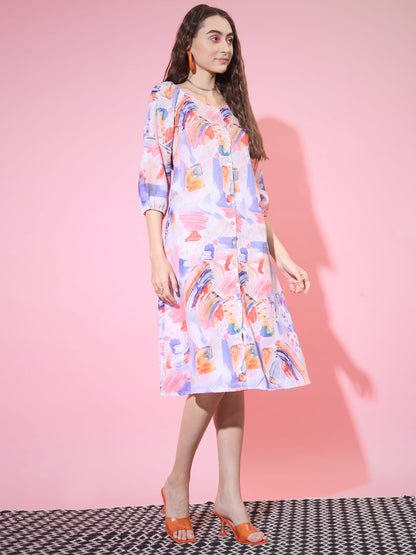 Women's Multi Abstract Printed A-Line Dress