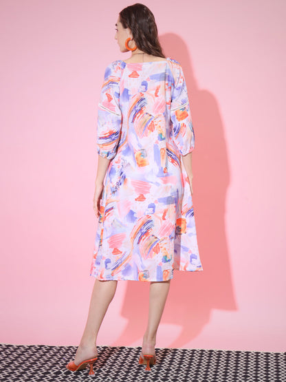 Women's Multi Abstract Printed A-Line Dress