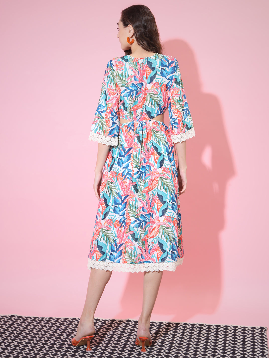 Women's Multi Floral Printed Fit And Flare Dress