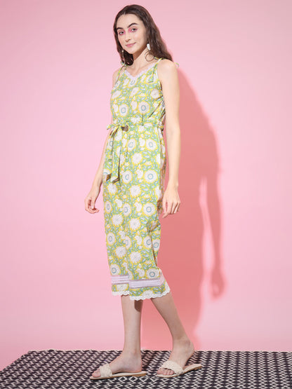 Women's Cotton Yellow Printed Jumpsuit