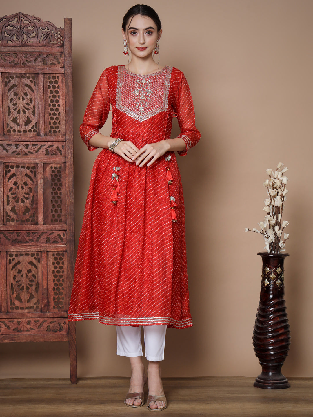 Women's Red Anarkali Kurta
