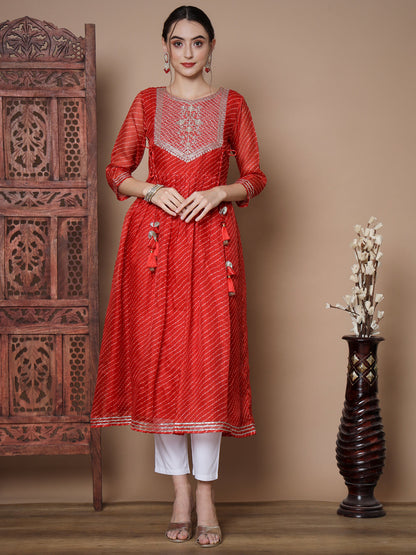 Women's Red Anarkali Kurta