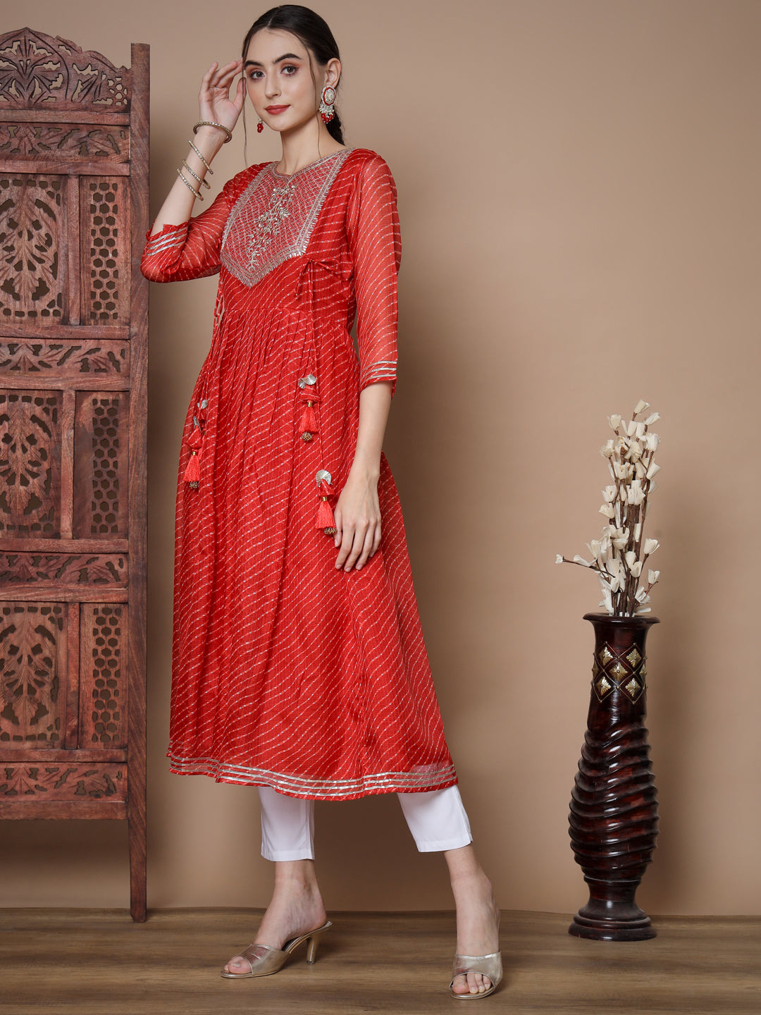 Women's Red Anarkali Kurta