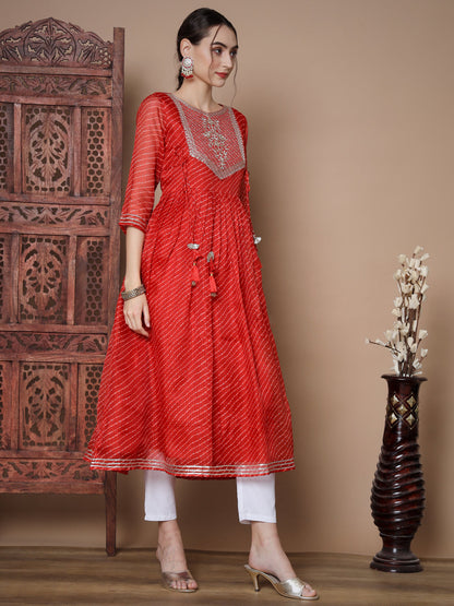 Women's Red Anarkali Kurta