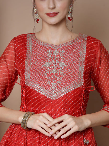 Women's Red Anarkali Kurta