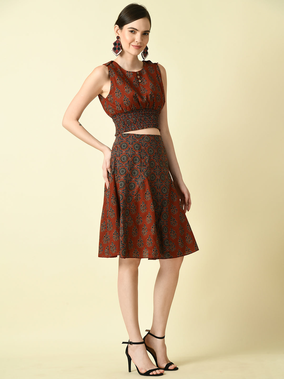 Women's Rust Ethnic Motifs Printed Top