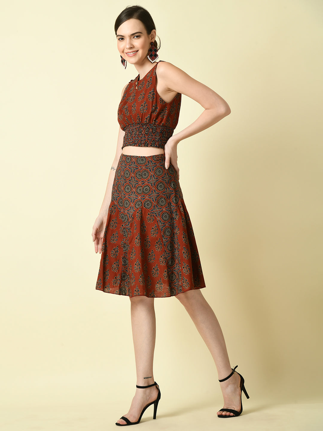 Women's Rust Ethnic Motifs Printed Top