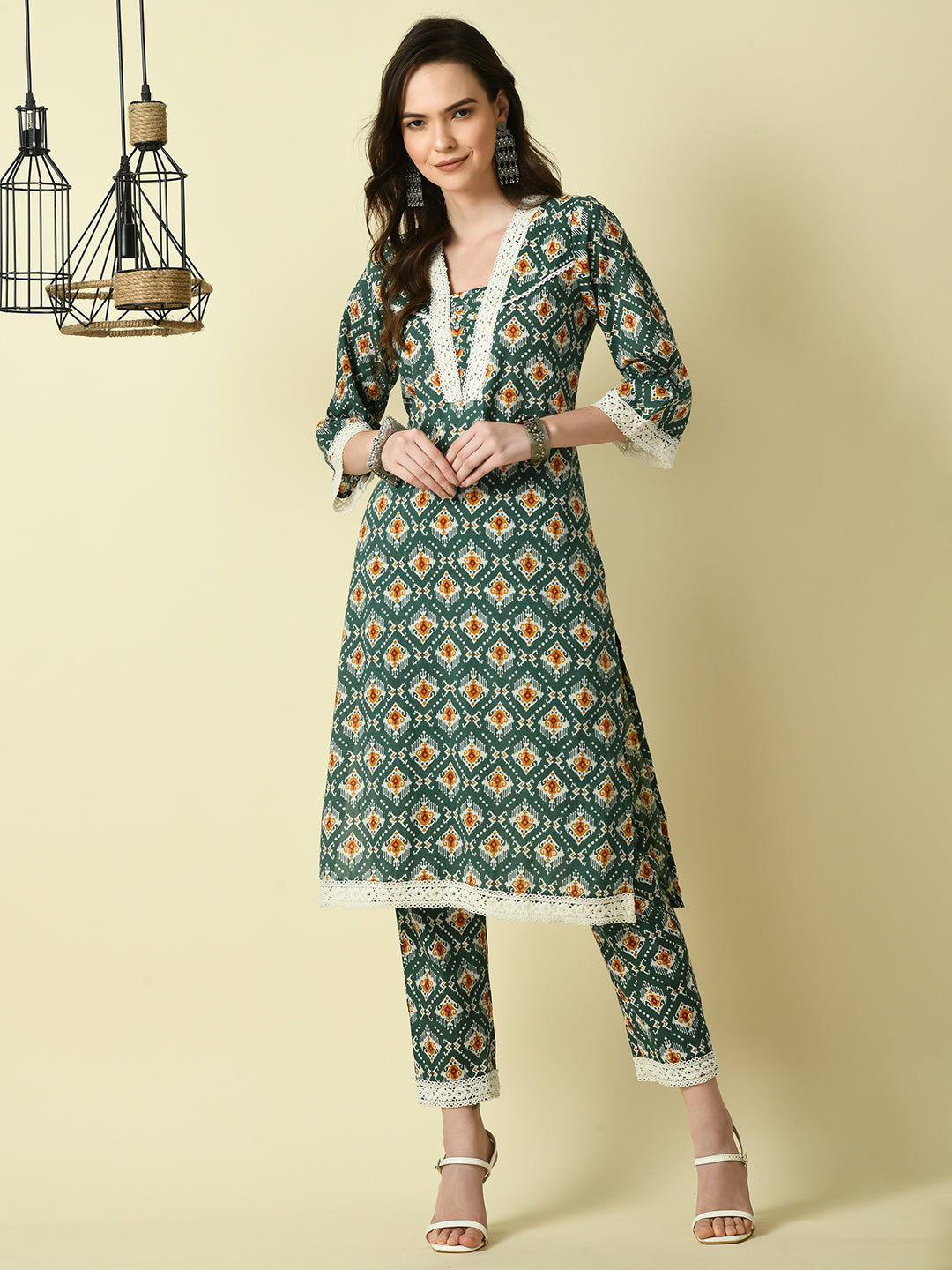 Women's Green Straight Printed Kurta