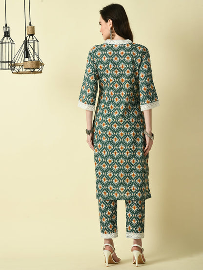 Women's Green Straight Printed Kurta