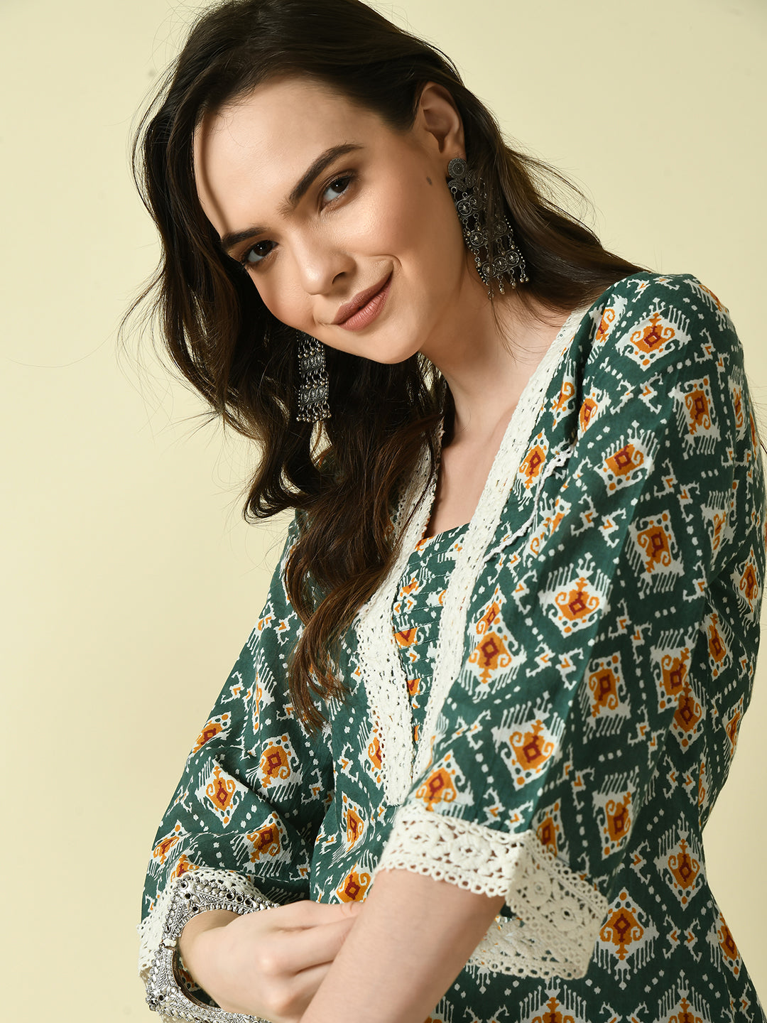 Women's Green Straight Printed Kurta