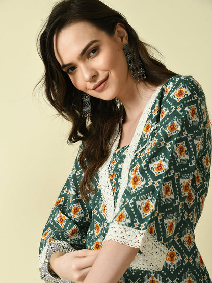 Women's Green Straight Printed Kurta