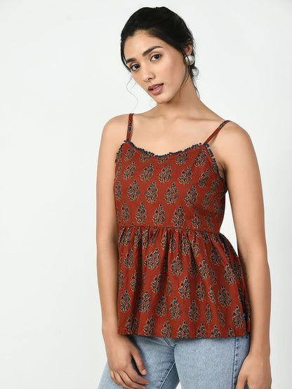 Women's Rust Ethnic Motifs Printed Top