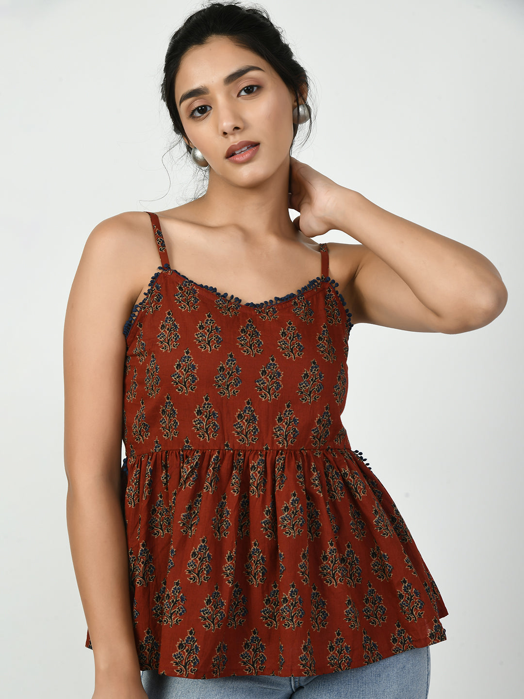 Women's Rust Ethnic Motifs Printed Top