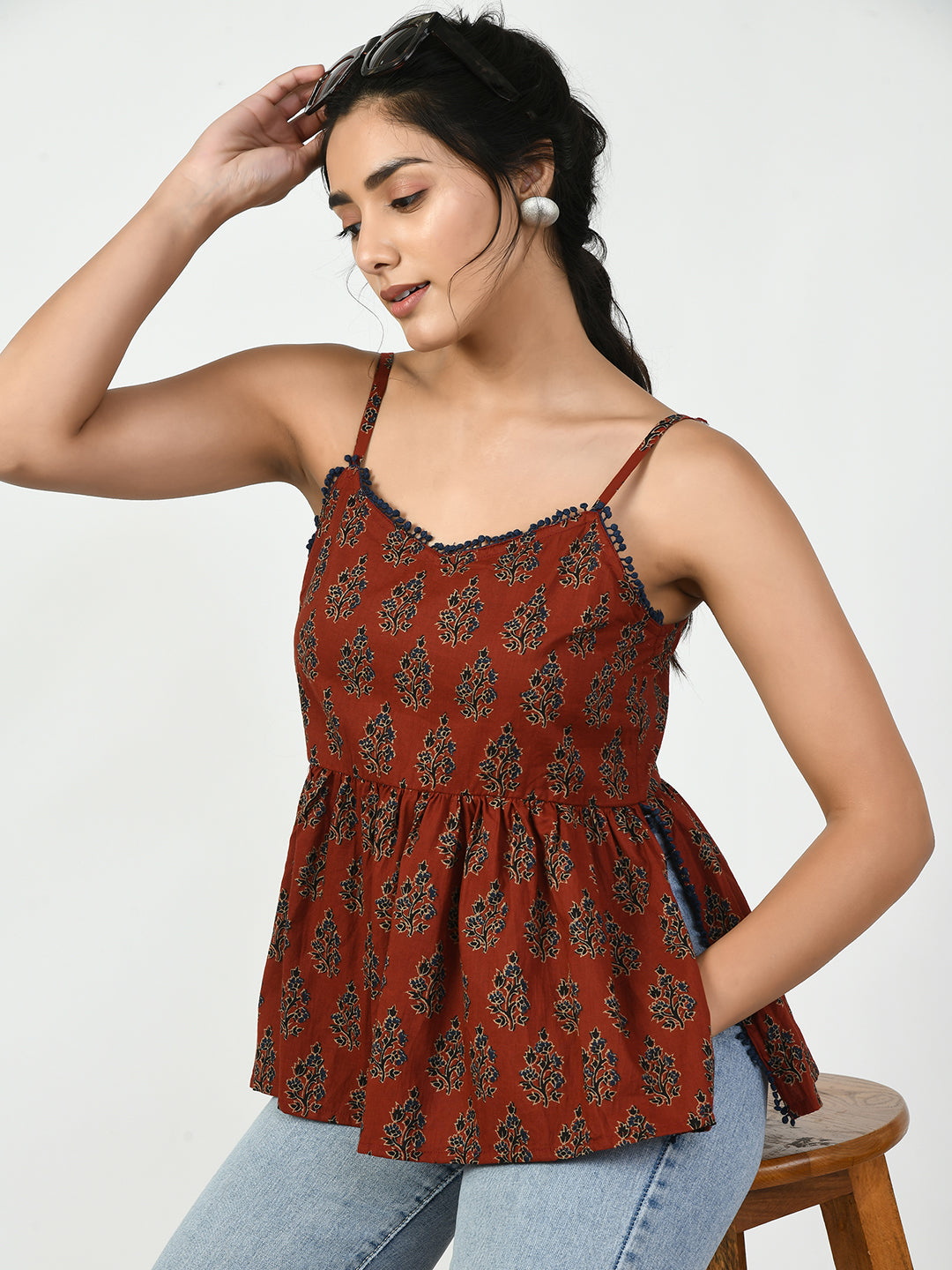 Women's Rust Ethnic Motifs Printed Top