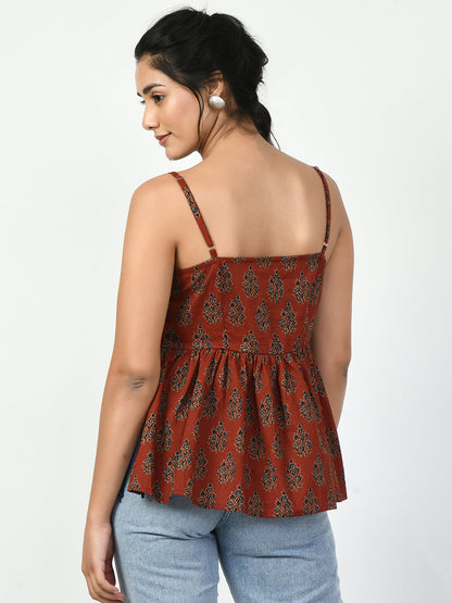 Women's Rust Ethnic Motifs Printed Top
