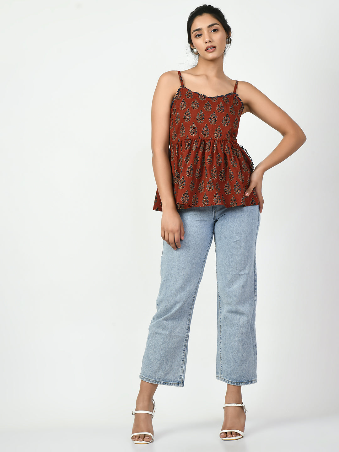 Women's Rust Ethnic Motifs Printed Top