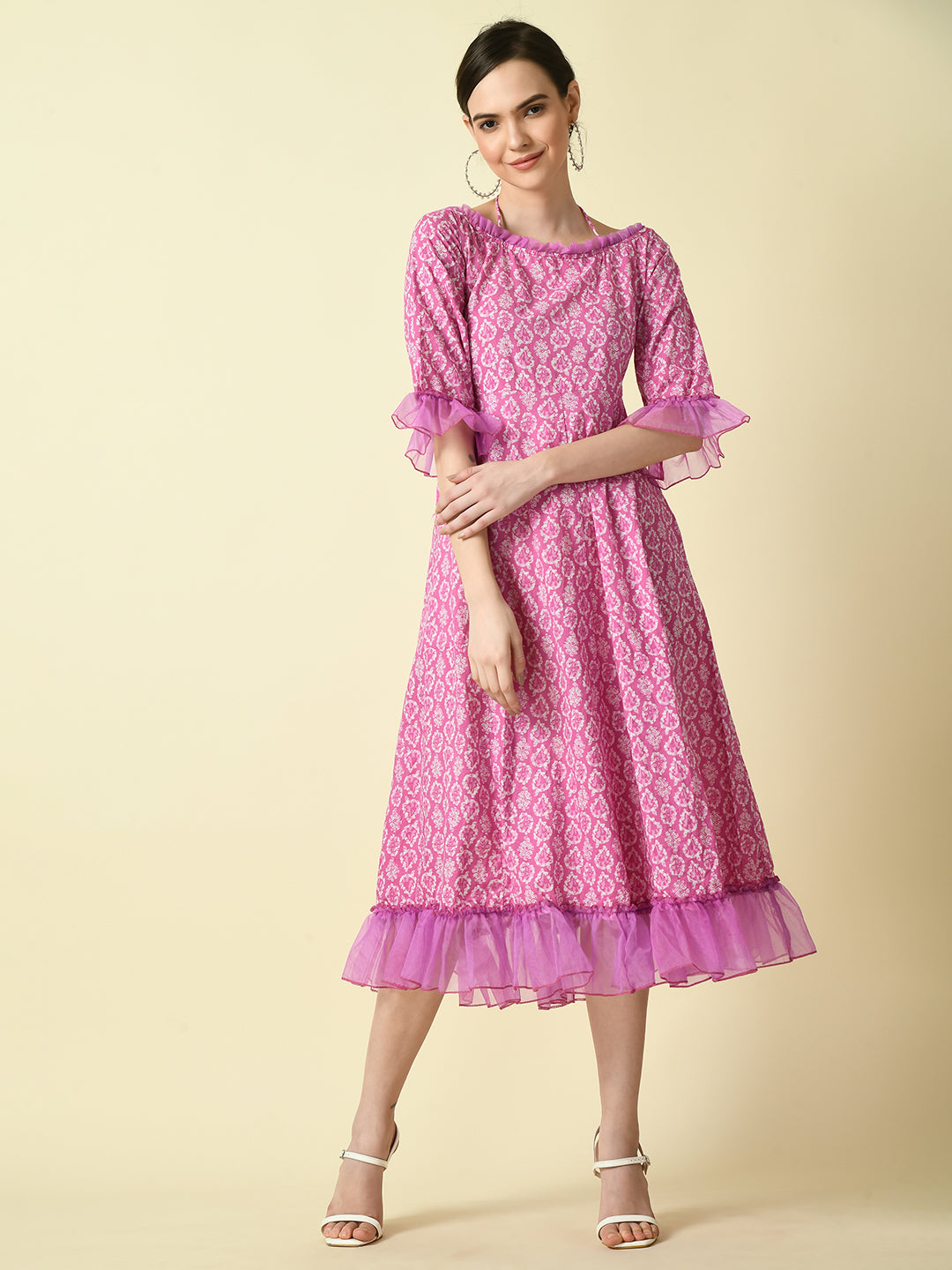 Women's Pink Empire Printed Dress