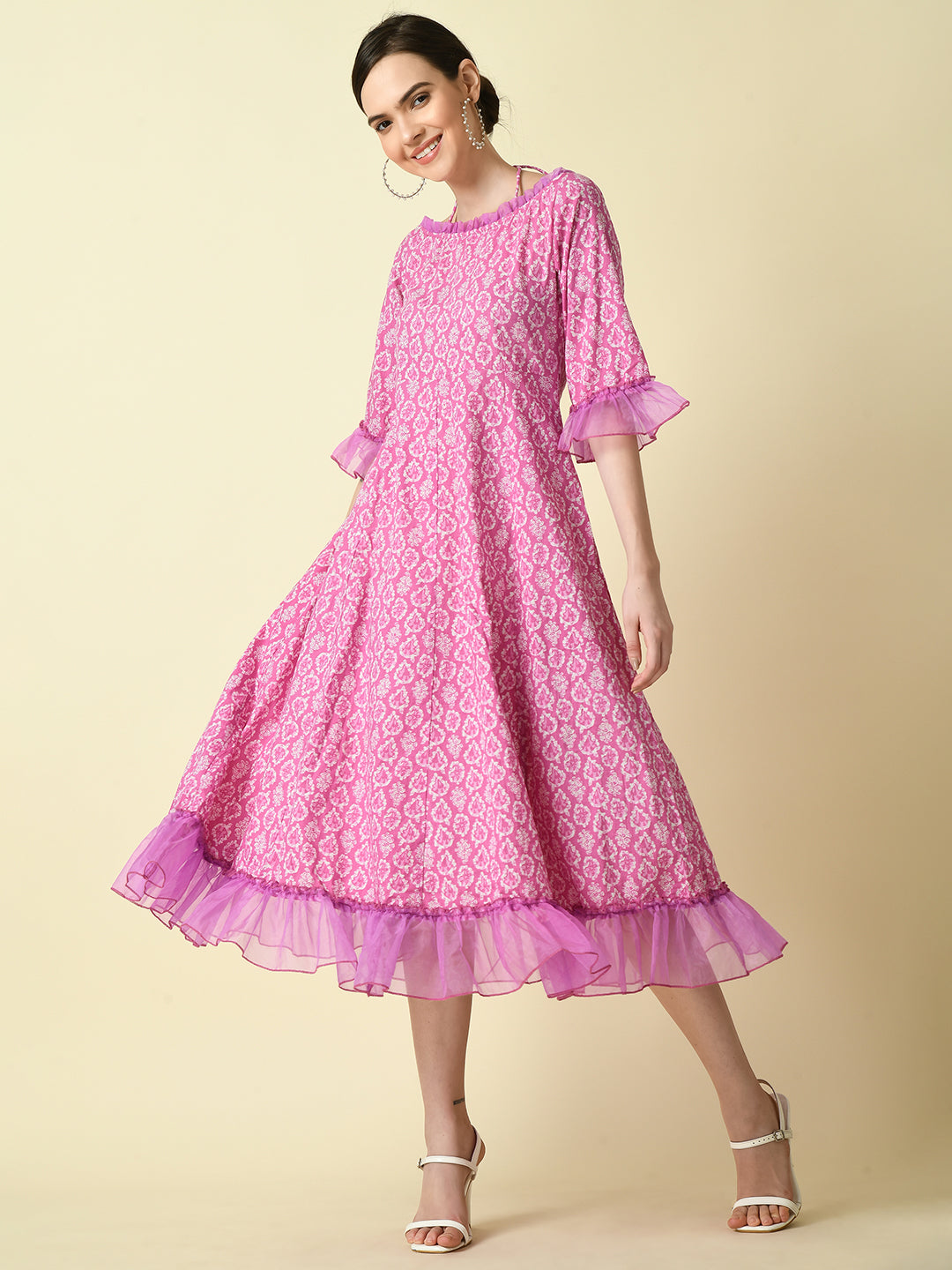 Women's Pink Empire Printed Dress