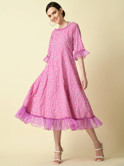 Women's Pink Empire Printed Dress