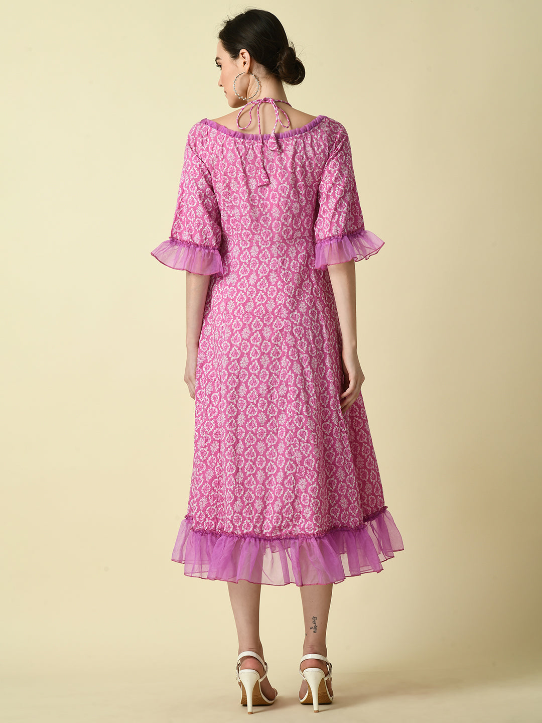 Women's Pink Empire Printed Dress