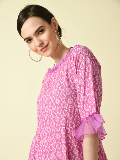Women's Pink Empire Printed Dress