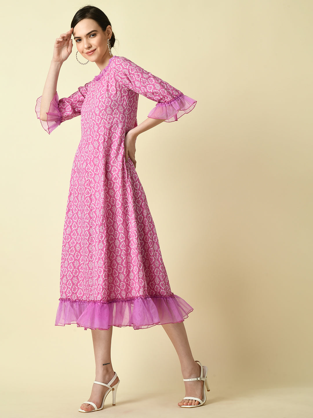 Women's Pink Empire Printed Dress