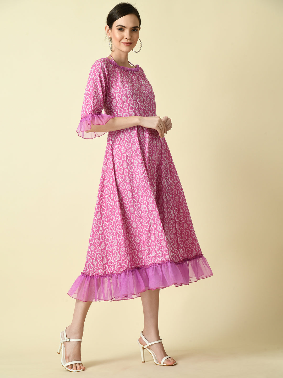 Women's Pink Empire Printed Dress