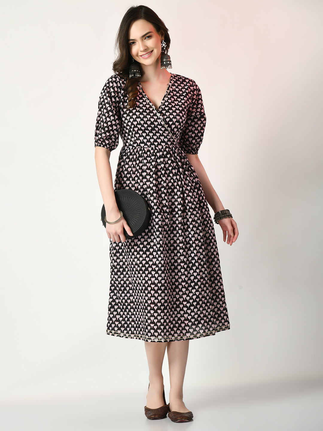 Women's Black Empire Printed Dress
