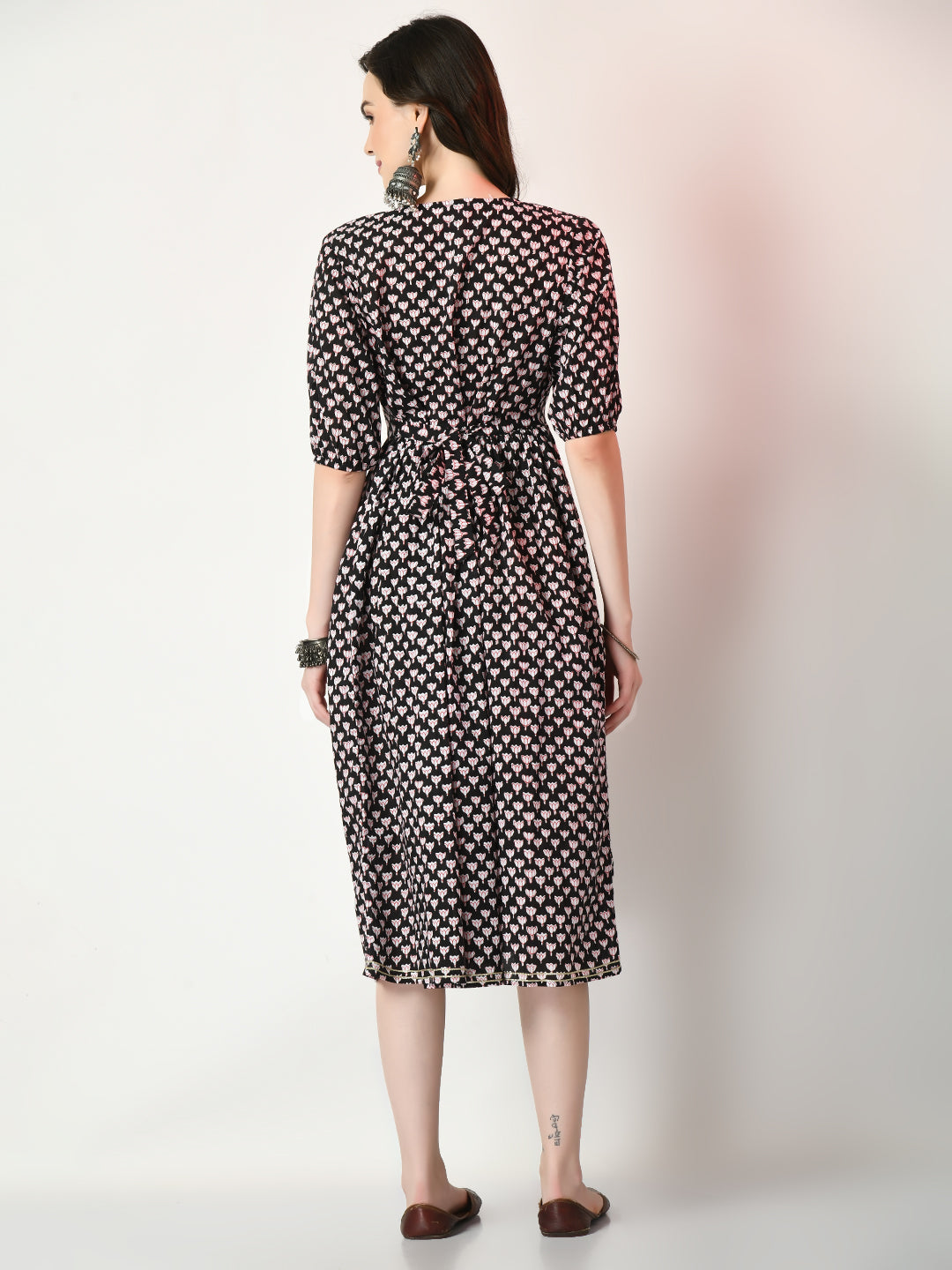 Women's Black Empire Printed Dress