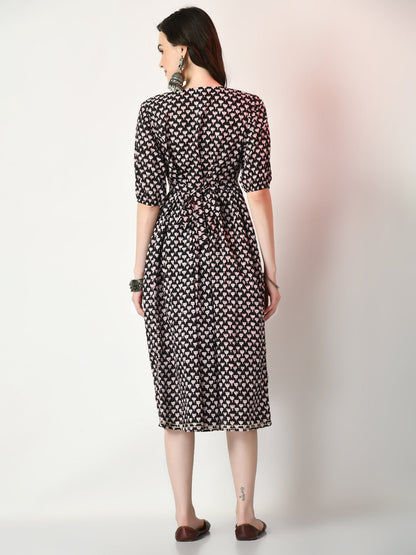 Women's Black Empire Printed Dress