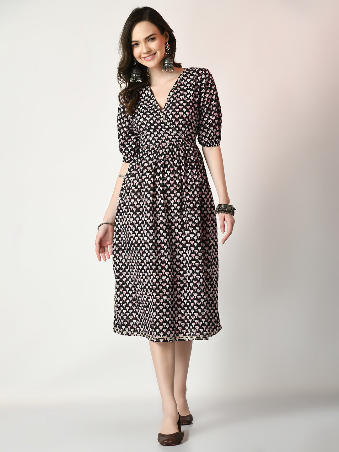 Women's Black Empire Printed Dress