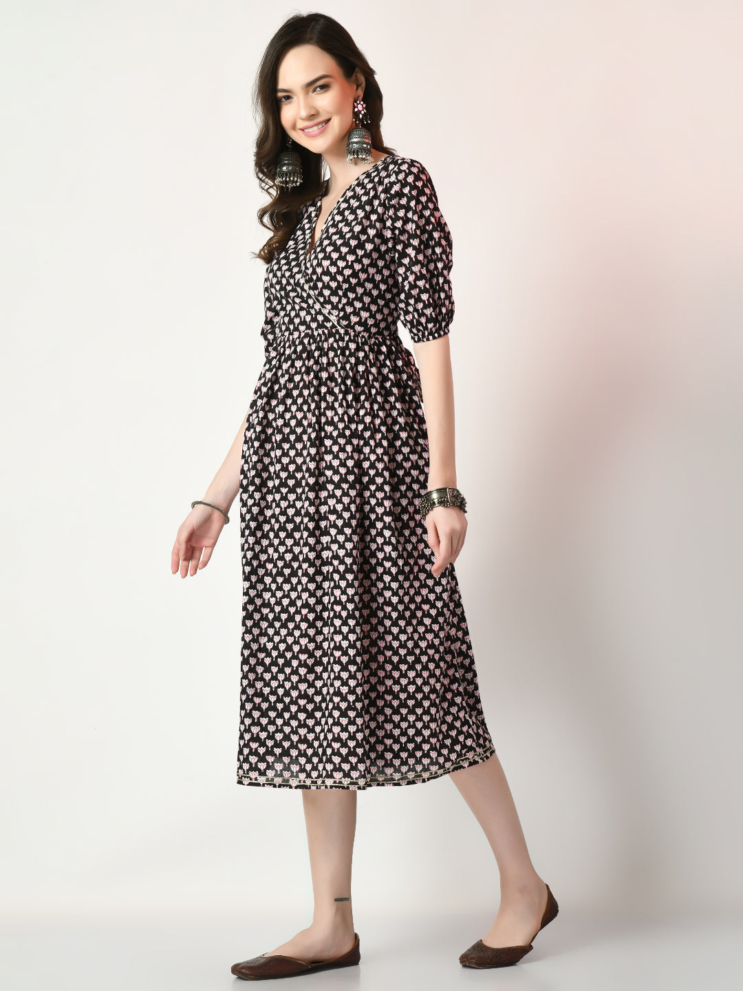 Women's Black Empire Printed Dress
