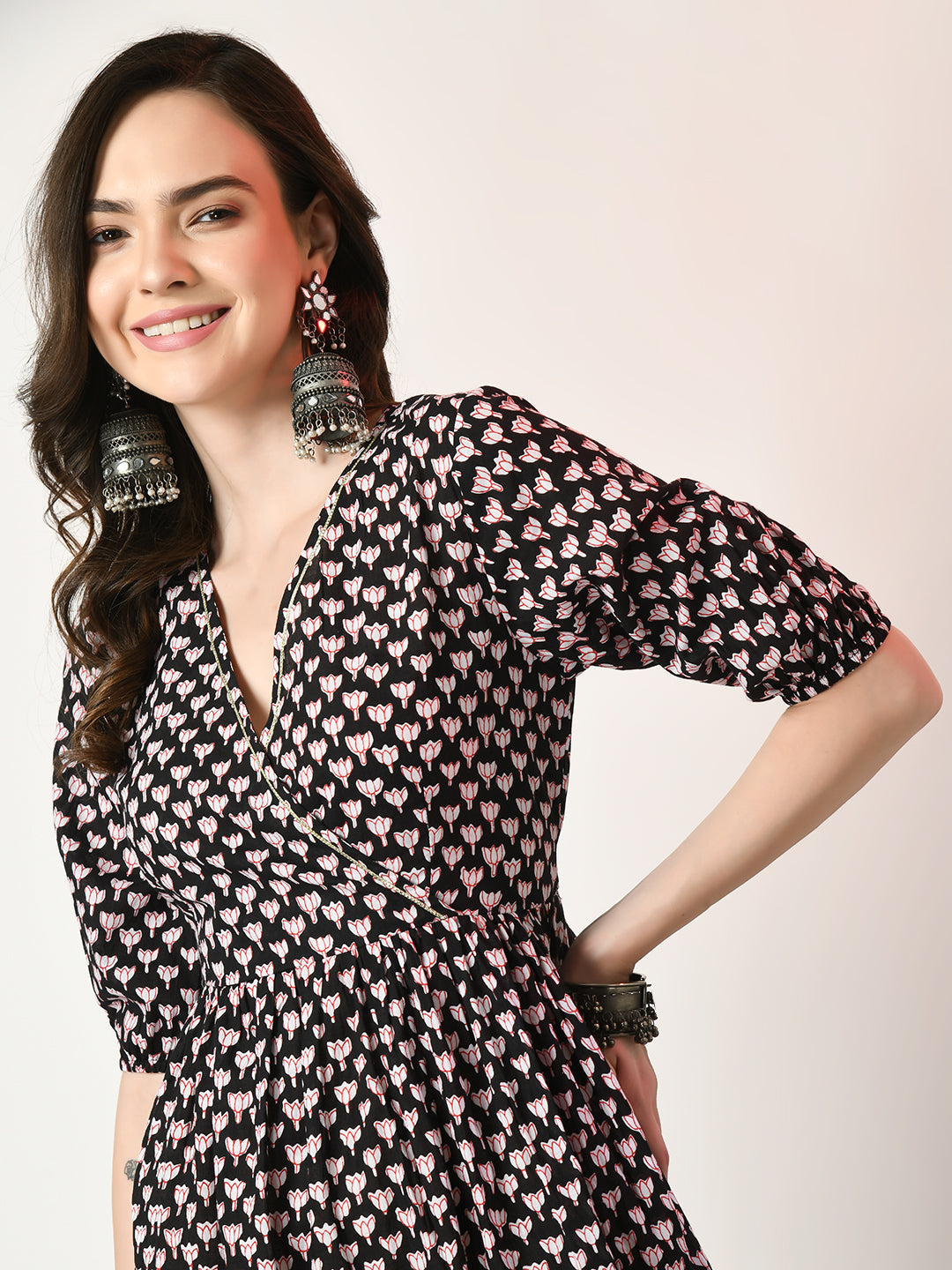 Women's Black Empire Printed Dress