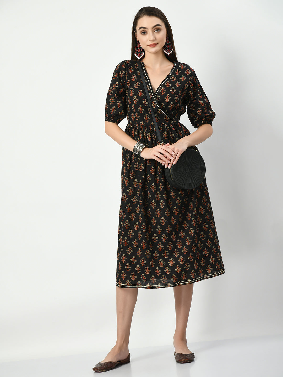 Women's Black Empire Printed Dress