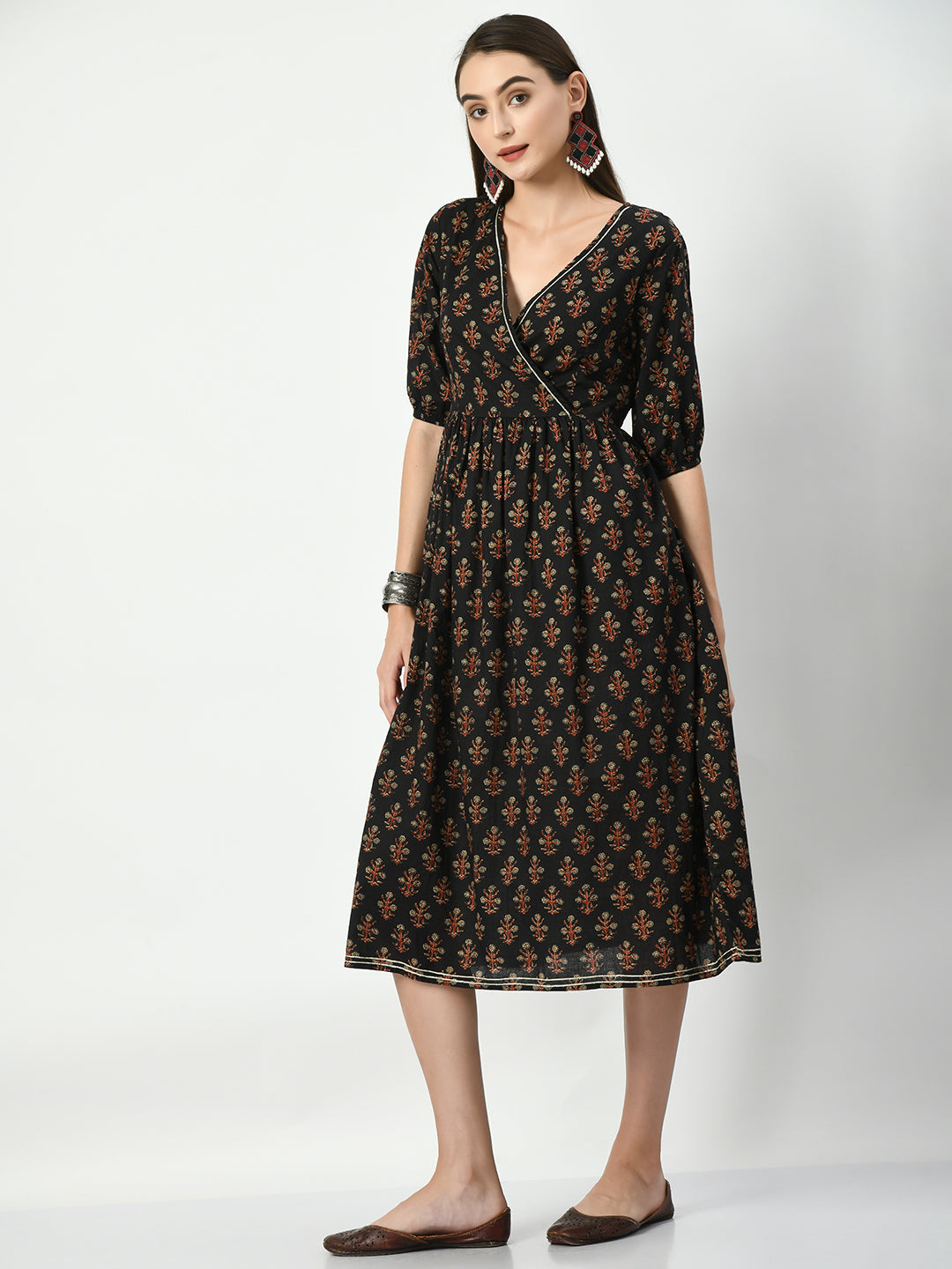 Women's Black Empire Printed Dress