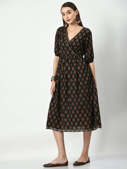 Women's Black Empire Printed Dress
