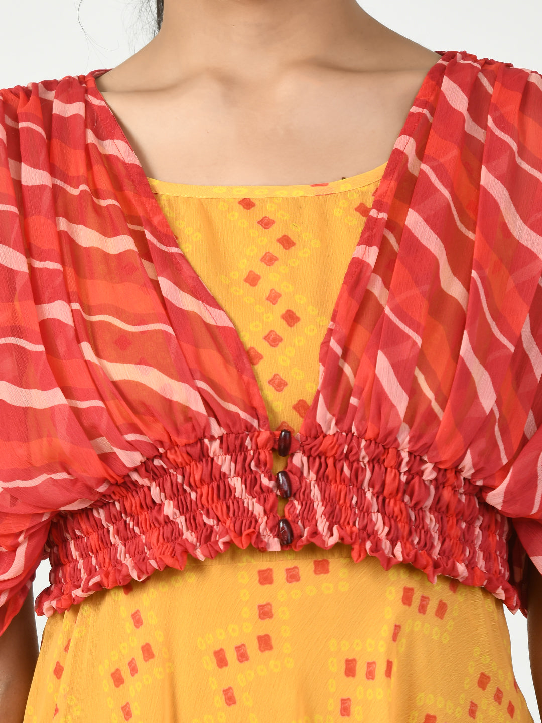 Women's Yellow Empire Printed Dress
