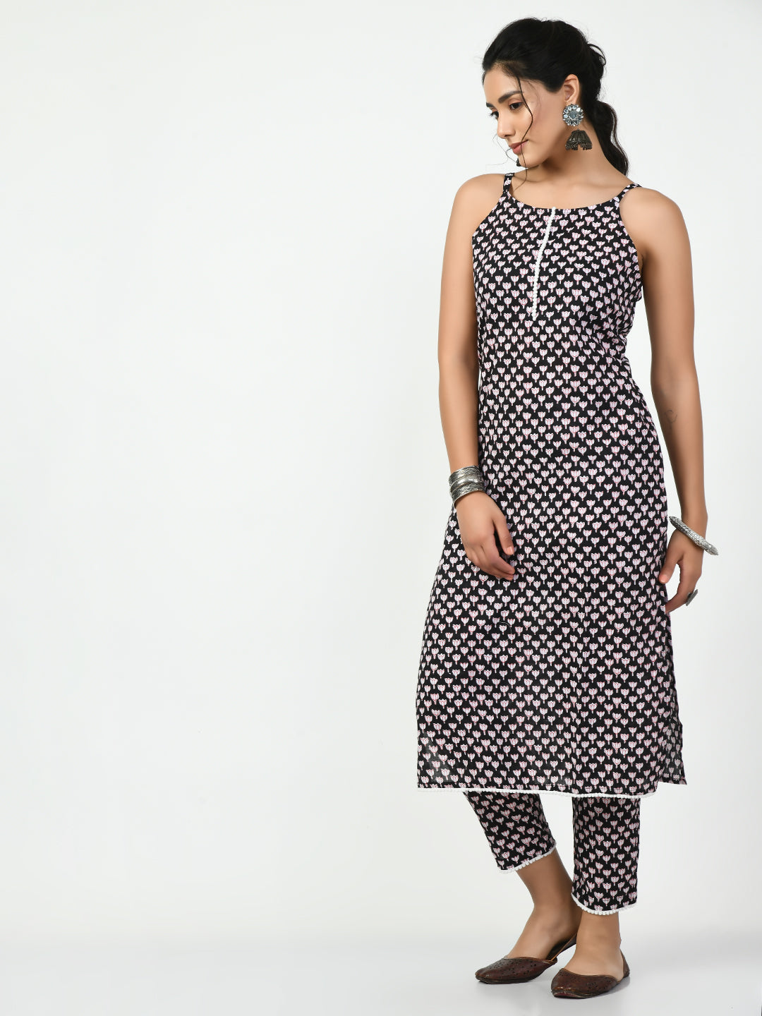 Women's Black Straight Printed Kurta