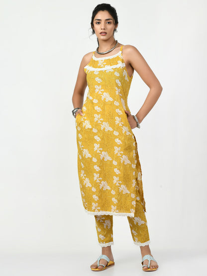 Women's Yellow Straight Printed Kurta