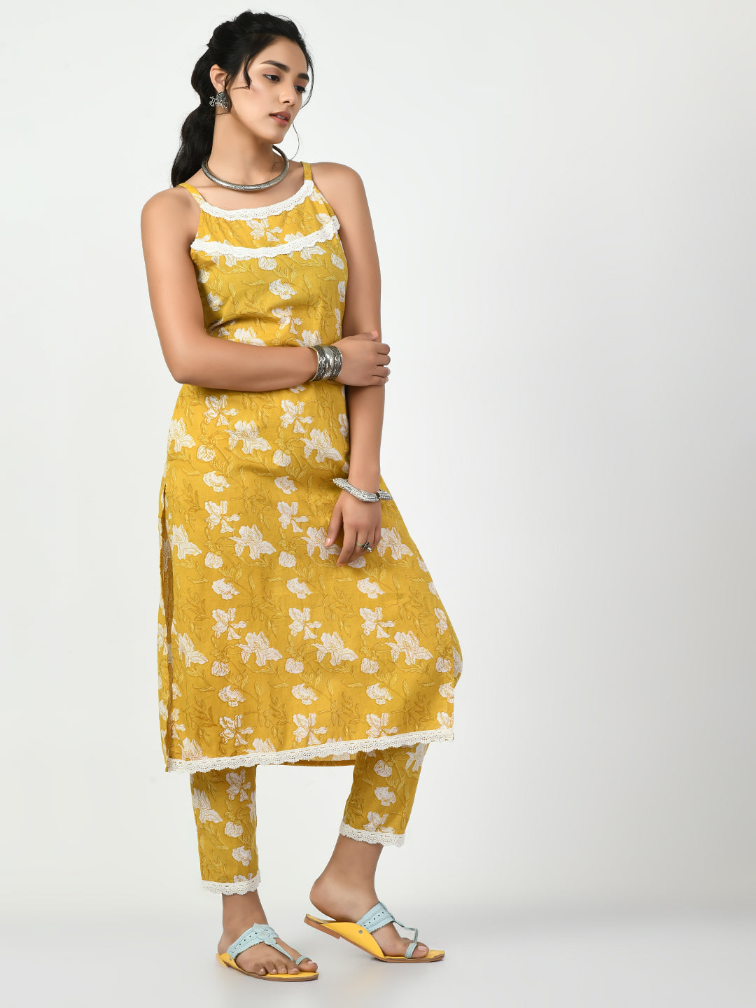 Women's Yellow Straight Printed Kurta